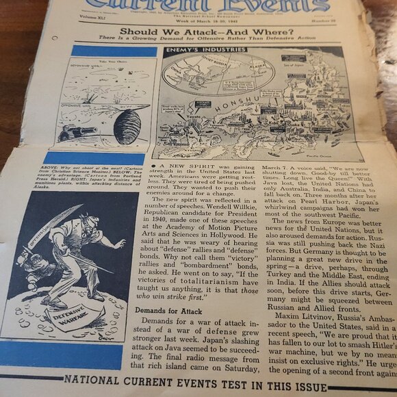27PC LOT OF CURRENT EVENTS THE NATIONAL SCHOOL NEWPAPER DATED 1942/43 ALL VINTAG - Picture 1 of 9